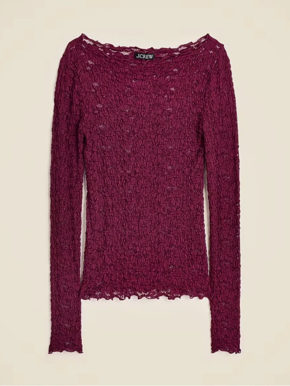 J. Crew Raspberry Textured Lace Long Sleeve Top